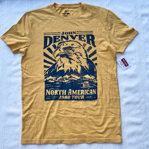 John Denver t-shirt tee new NWT Wrangler brand band concert size small yellow - Picture 2 of 6
